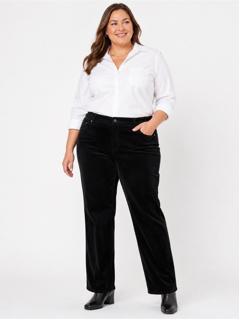 Talbots Heritage Corduroy Pants Womens 16 Black Straight Leg Stretch Slimming